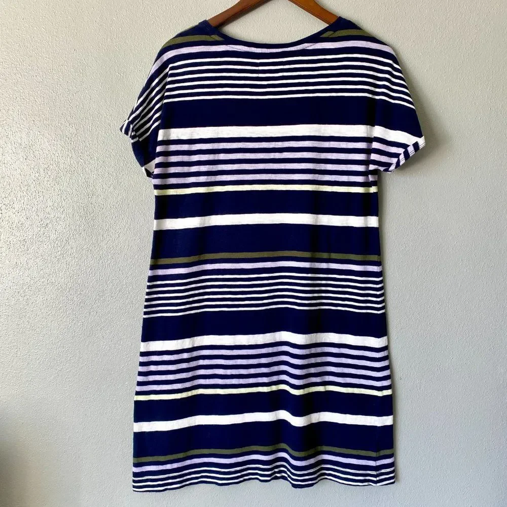 Lou & Grey Nautical Striped Navy White T-Shirt A-Line Shift Dress Women's Small